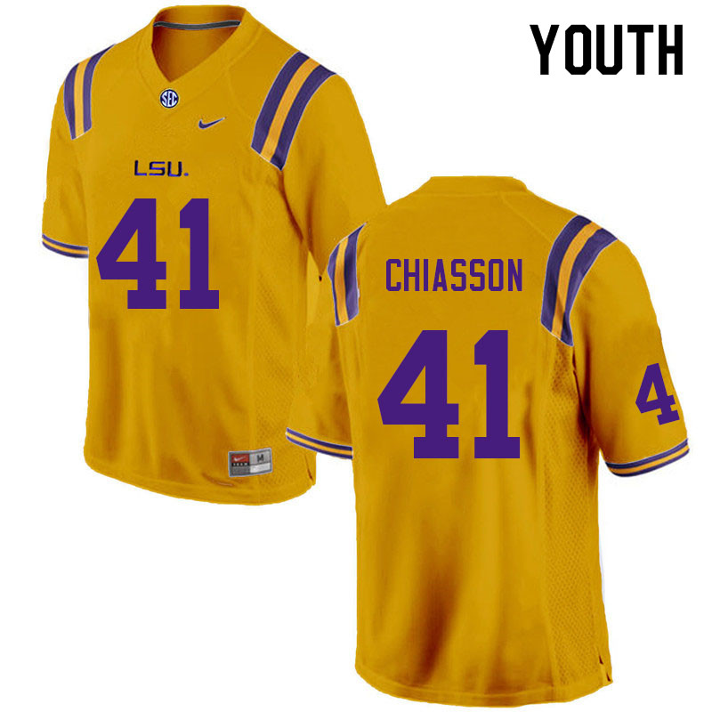 Youth #41 Jake Chiasson LSU Tigers College Football Jerseys Sale-Gold